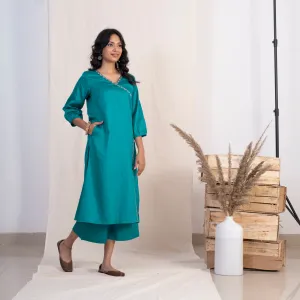 Akiso Blue Angrakha Embroidery Kurta With Palazzo (Set of 2)
