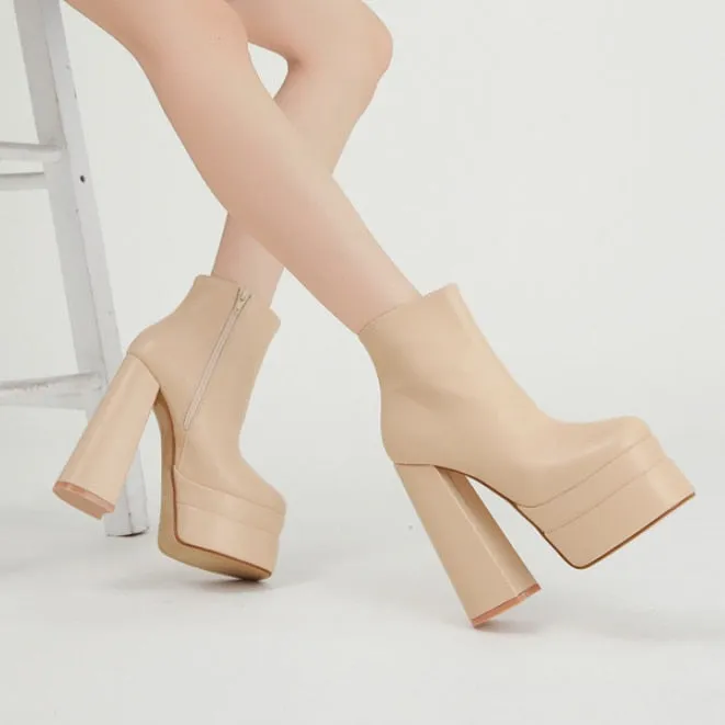 Black Thick Heels Elastic Micro Knee High Boots For Women Punk Style Autumn Winter Chunky Platform High Boots Party Shoes Ladies