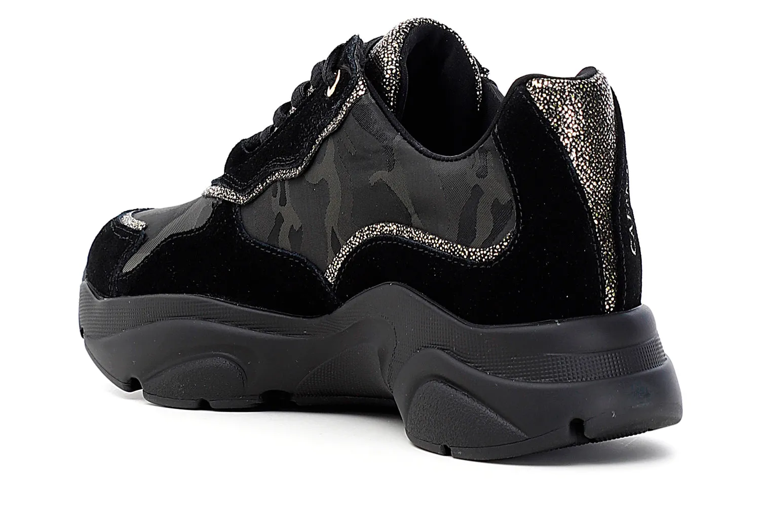 CafèNoir donna sneakers in tessuto camouflage e pelle scamosciata