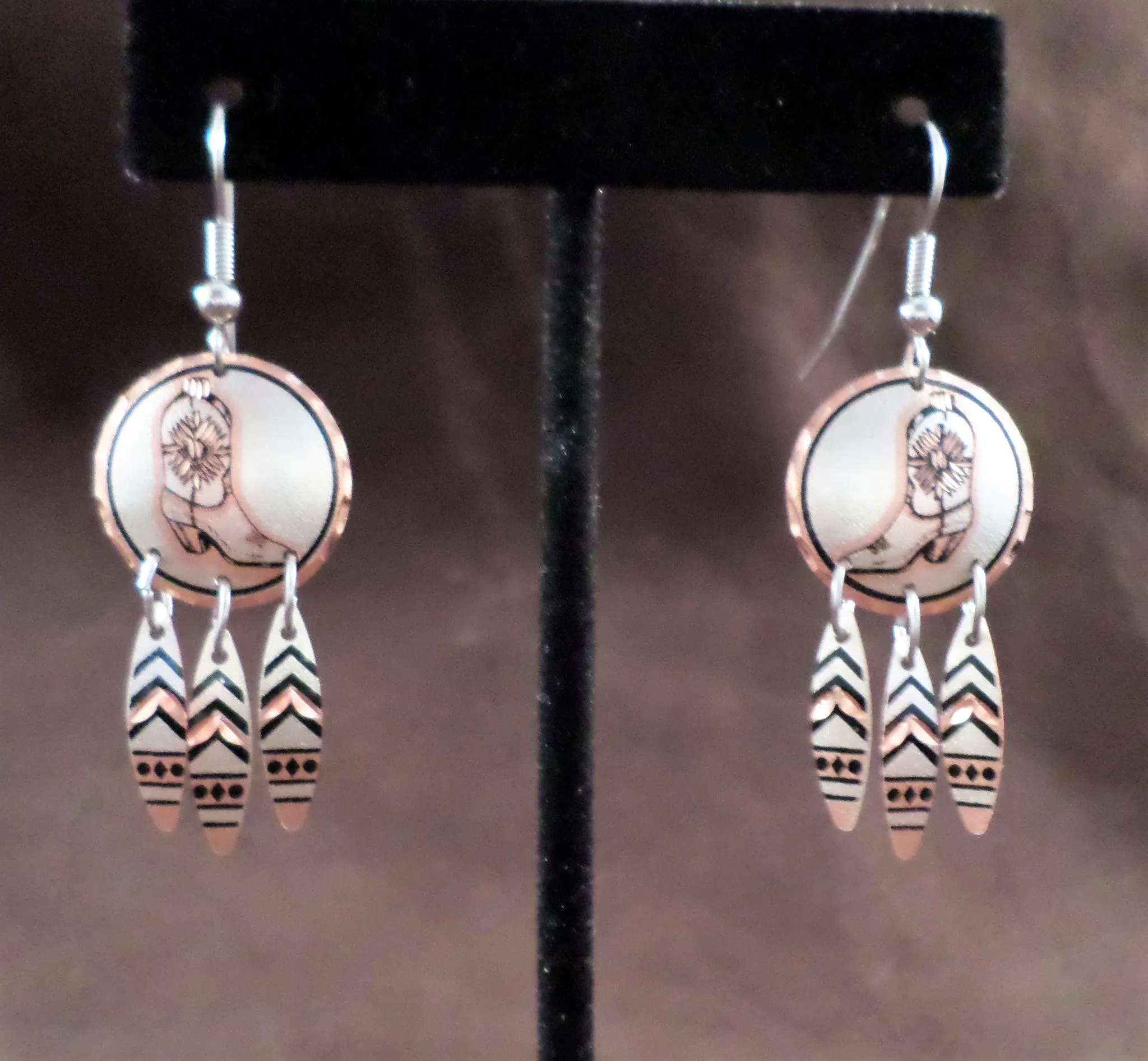 Cowboy Boots Copper Earrings