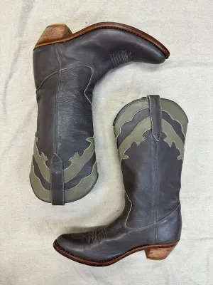 Grey and Green Detail Cowboy Boots