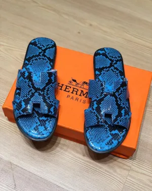 Hermes Izmir Men's Snake Skin Blue black Leather Sandals