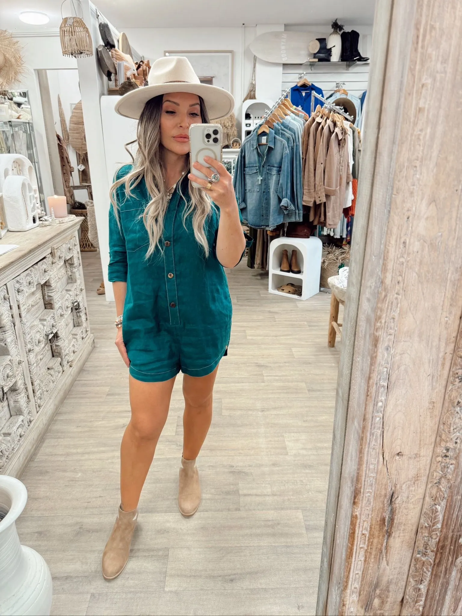Juju Linen Playsuit - Lagoon