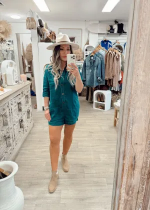 Juju Linen Playsuit - Lagoon
