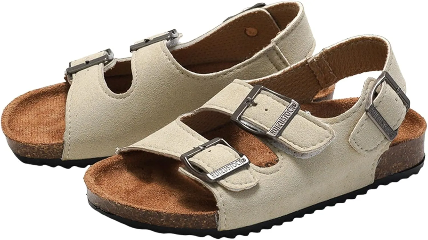 Kids Sandals Boys Girls Cork Footbed Sandals Comfort Adjustable Back Strap Slippers Double Buckle Slides Summer Beach Sandals