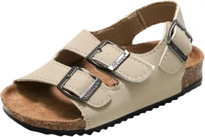 Kids Sandals Boys Girls Cork Footbed Sandals Comfort Adjustable Back Strap Slippers Double Buckle Slides Summer Beach Sandals