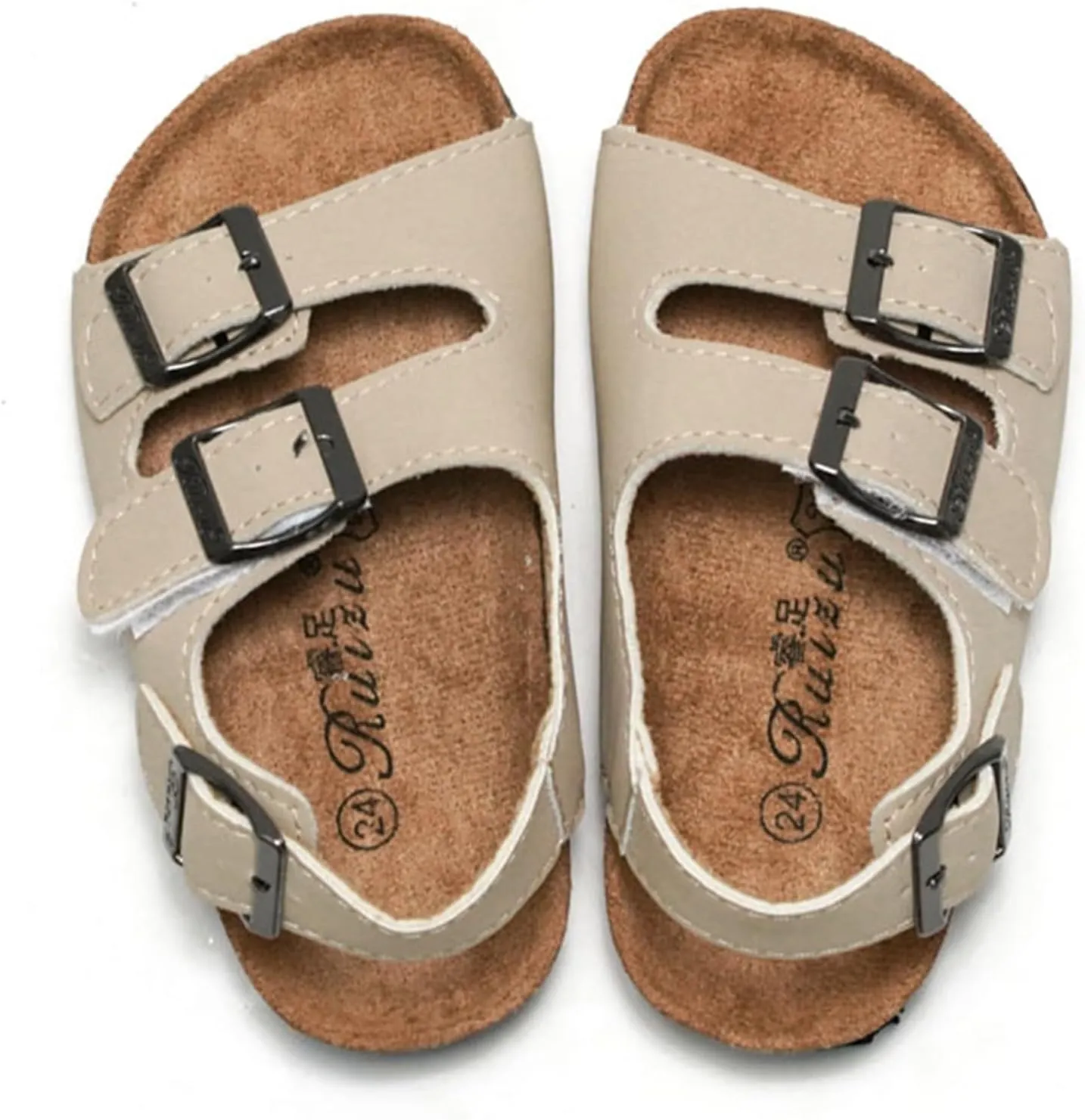 Kids Sandals Boys Girls Cork Footbed Sandals Comfort Adjustable Back Strap Slippers Double Buckle Slides Summer Beach Sandals