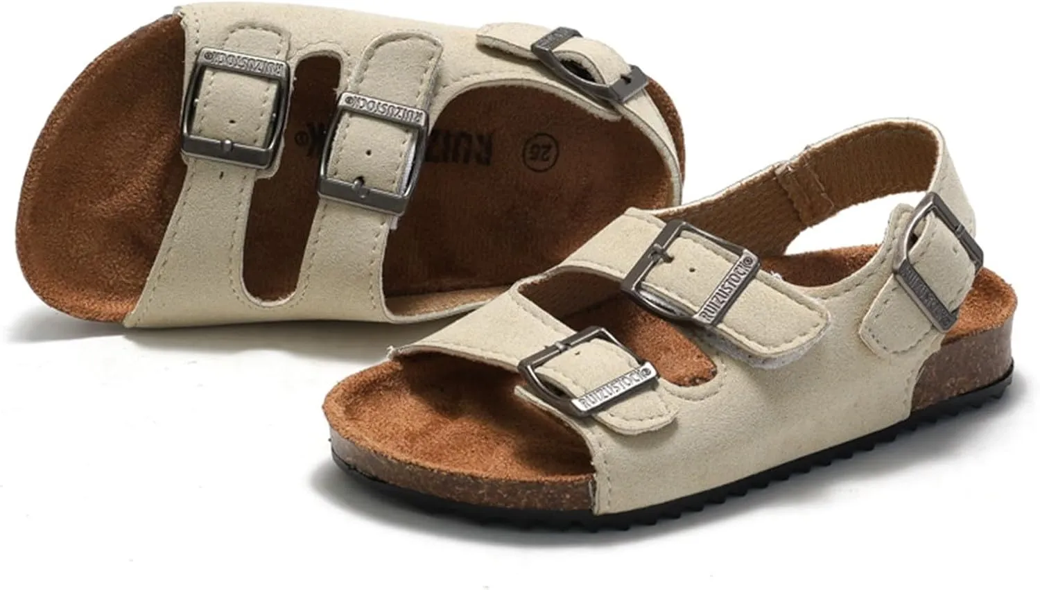Kids Sandals Boys Girls Cork Footbed Sandals Comfort Adjustable Back Strap Slippers Double Buckle Slides Summer Beach Sandals