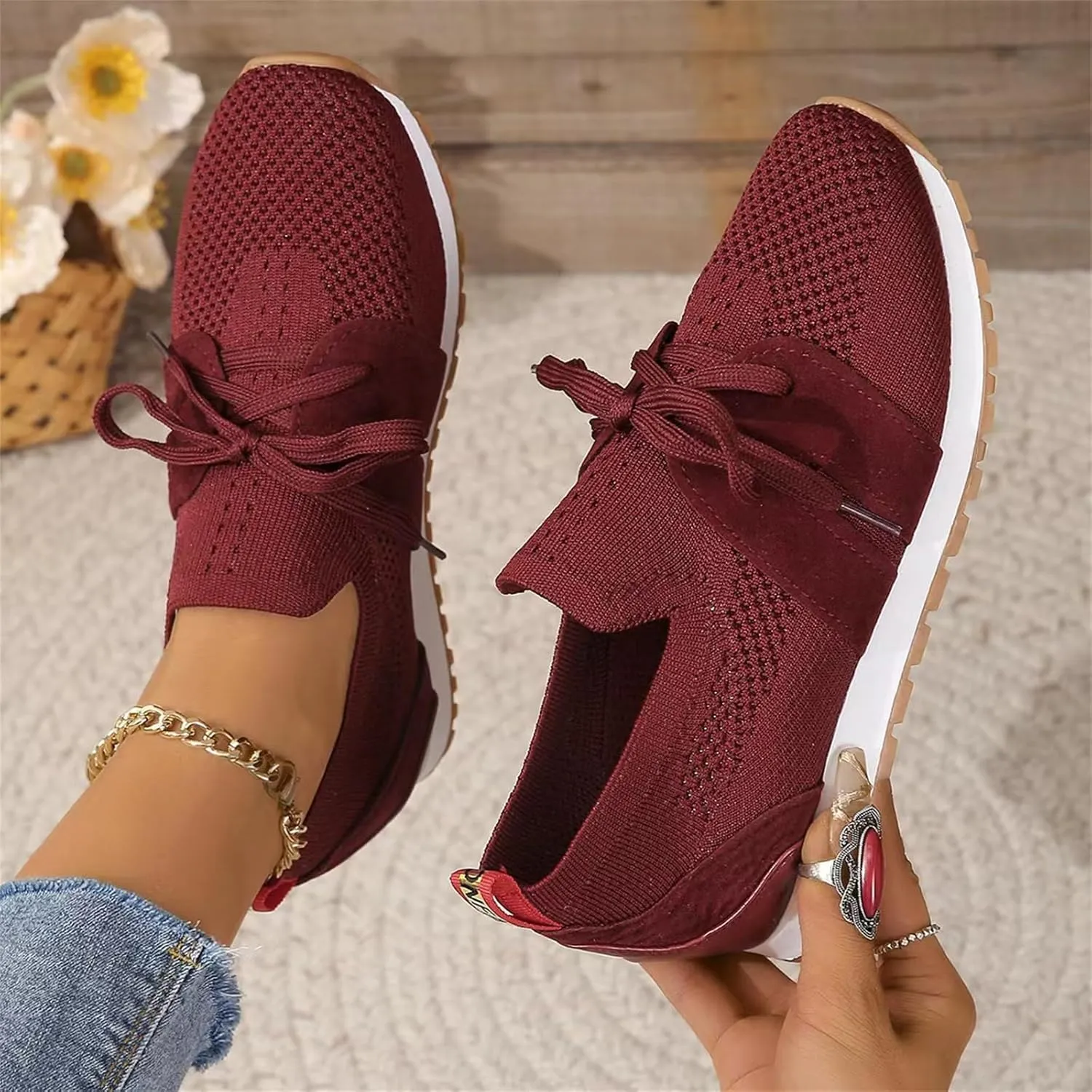 Lausiuoe Slip On Sneakers Women Arch Support Walking Tennis Shoes Memory Foam Casual Sneakers Gym Comfortable Running Shoes