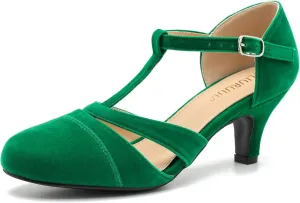 LIURUIJIA Womens T Strap Low Kitten Heels Cutout Pumps Closed Toe Mary Janes Wedding Ballroom Dance Dress Shoes