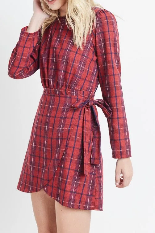 Red Plaid Wrap Style Dress (S,M,L)