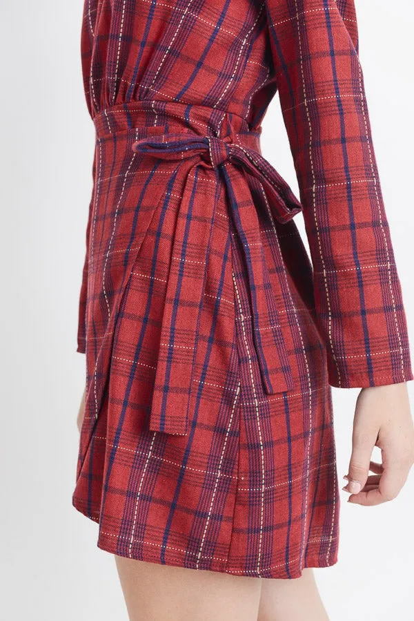 Red Plaid Wrap Style Dress (S,M,L)