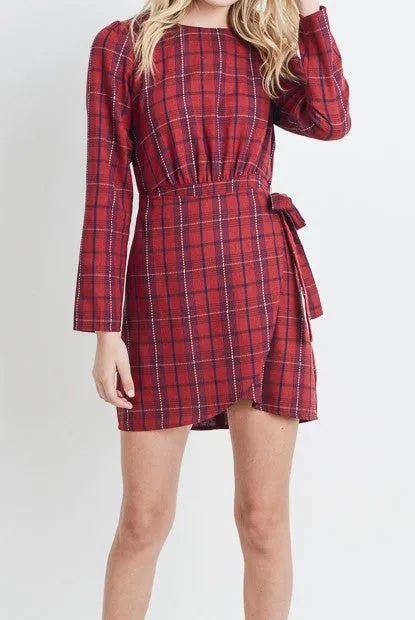 Red Plaid Wrap Style Dress (S,M,L)