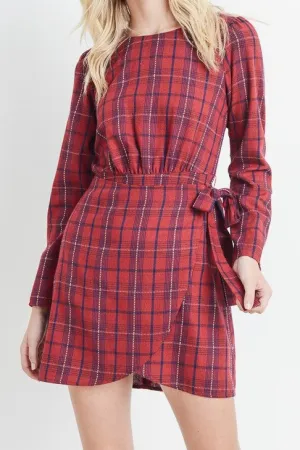 Red Plaid Wrap Style Dress (S,M,L)