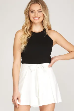 She And Sky Woven Pleated Shorts With Lining In Off White