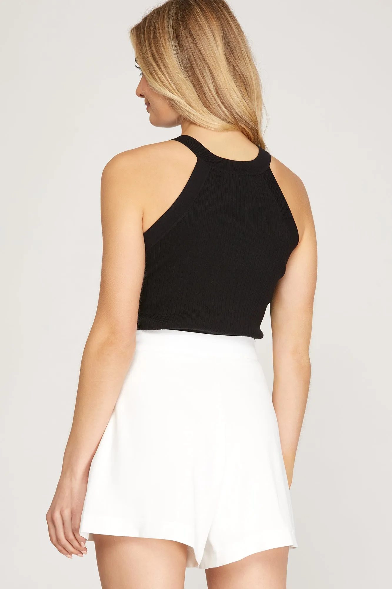 She And Sky Woven Pleated Shorts With Lining In Off White