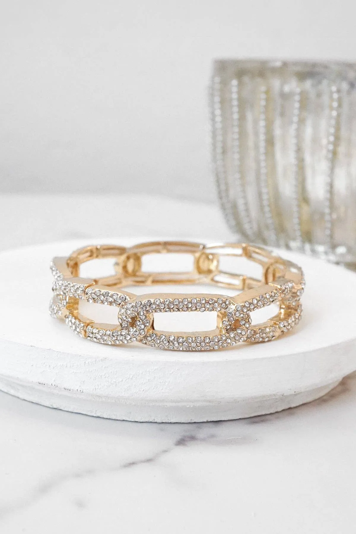 Sparkly Bangle stretch links Gold Gunmetal Silver tone