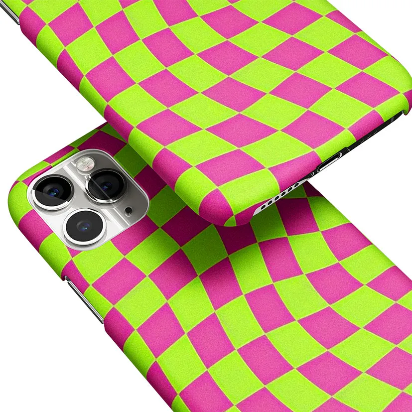 Trippy Green Pink Checkers Phone Cover | Matte Case