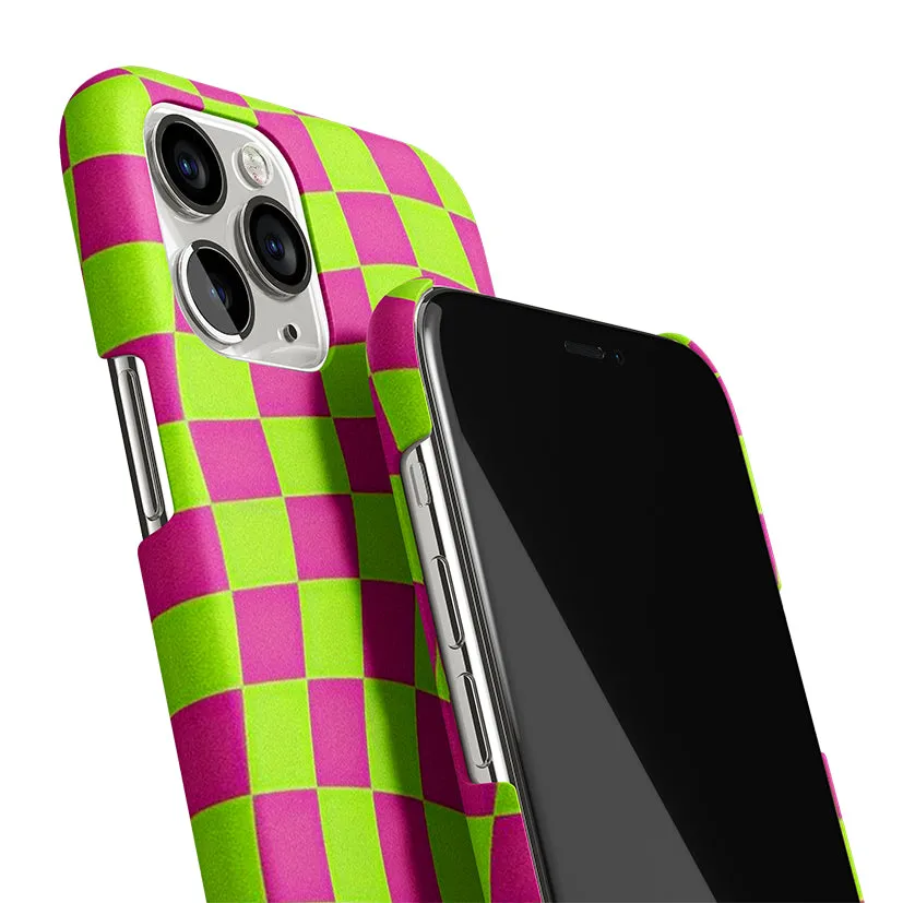 Trippy Green Pink Checkers Phone Cover | Matte Case