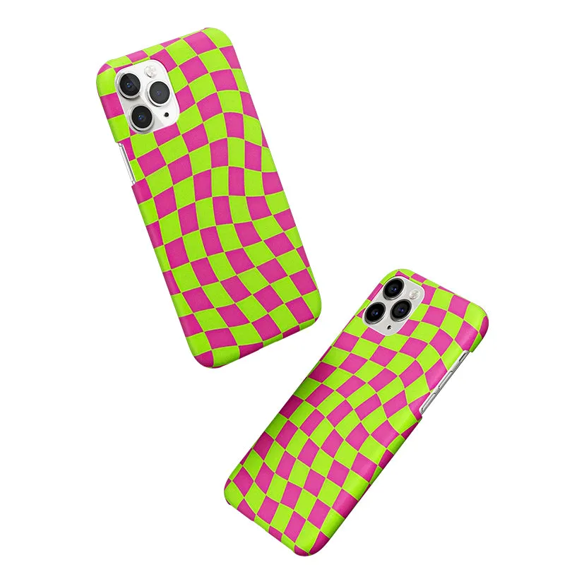 Trippy Green Pink Checkers Phone Cover | Matte Case