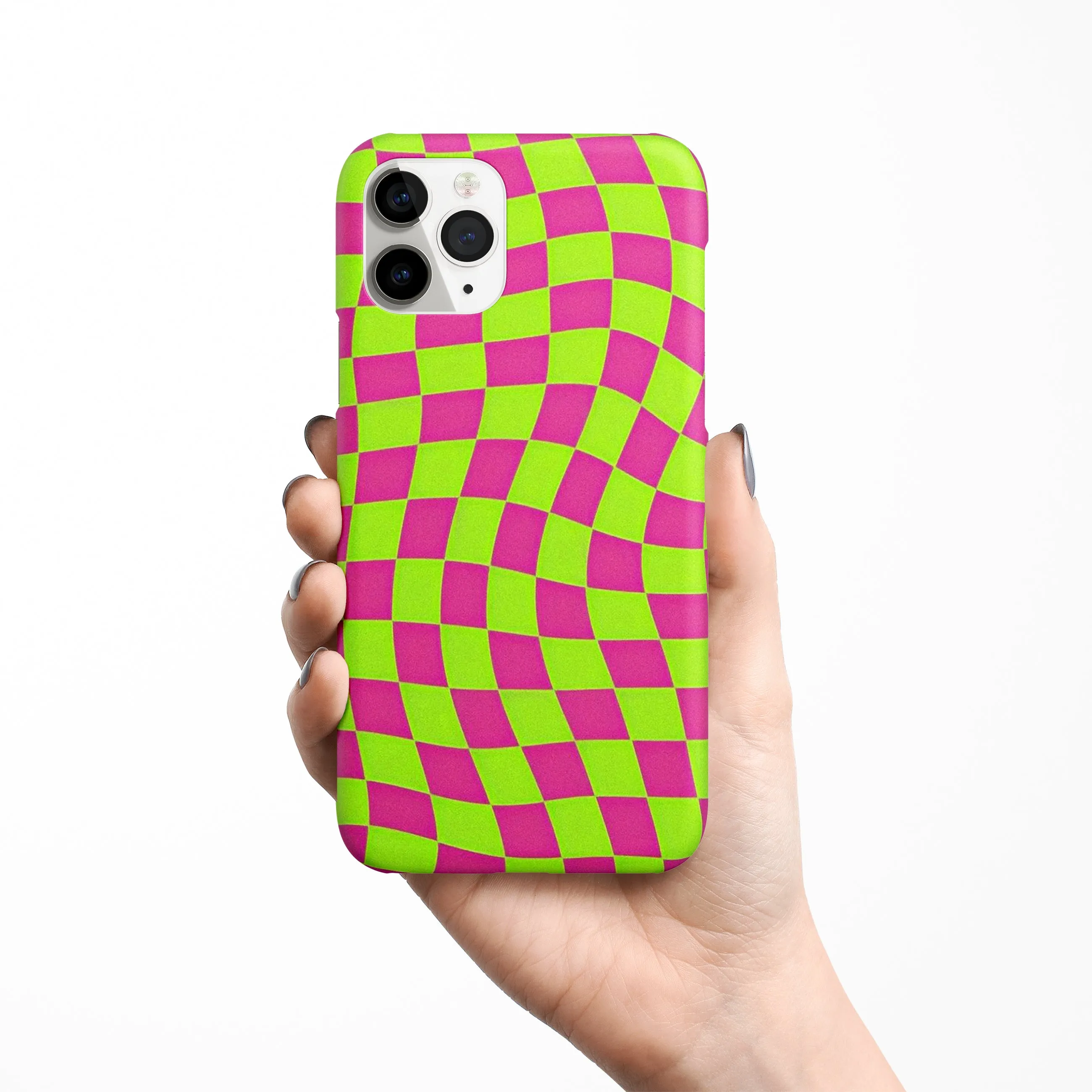 Trippy Green Pink Checkers Phone Cover | Matte Case