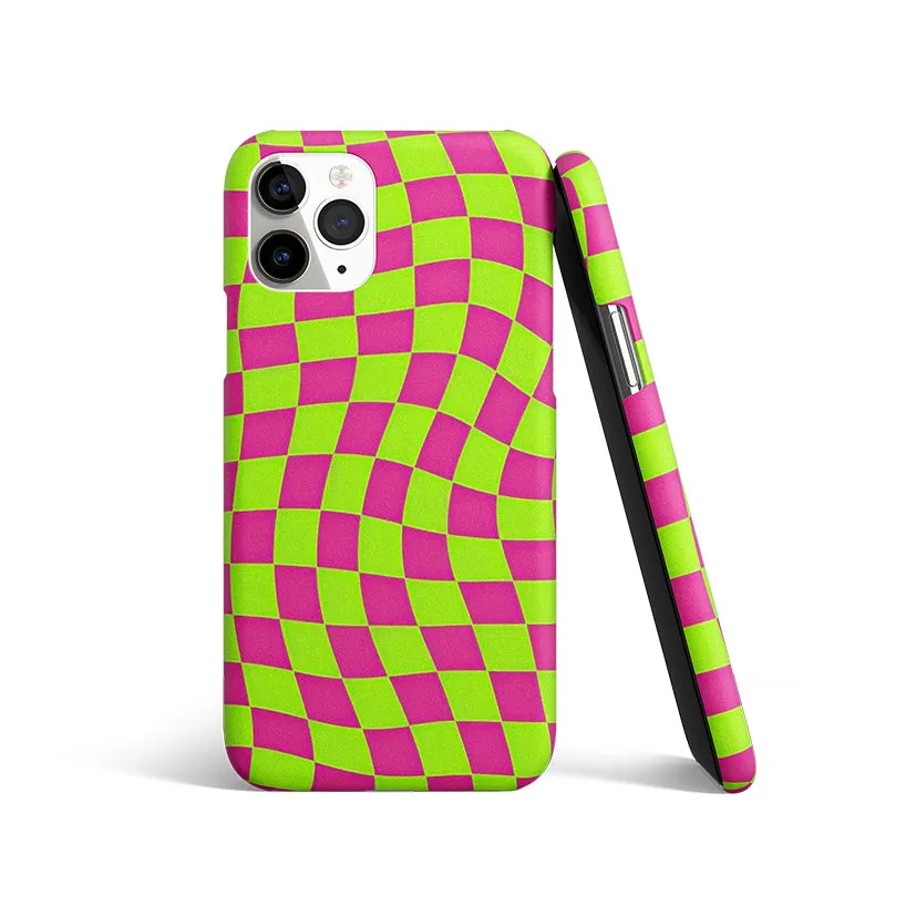 Trippy Green Pink Checkers Phone Cover | Matte Case