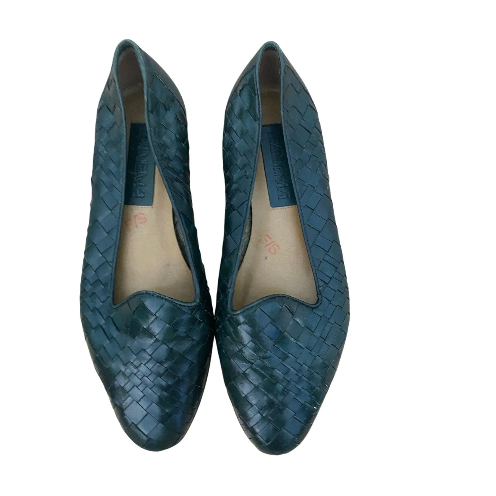 Vintage Ipanema Woven Green Leather Flats Size 7